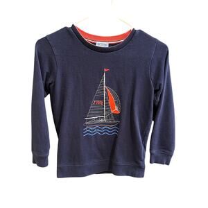 Jacadi Paris Navy Sweater w/ Sailing Yacht, VGUC, Sz 8 (fits small). (8C)